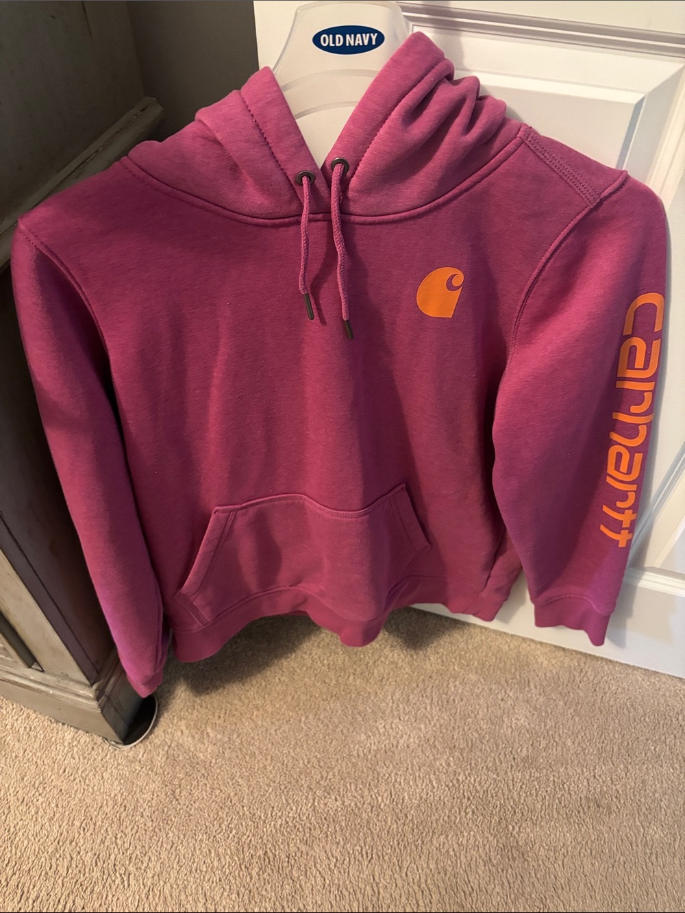 Carhartt Women's Raspberry Pullover Hoodie with Orange Logo